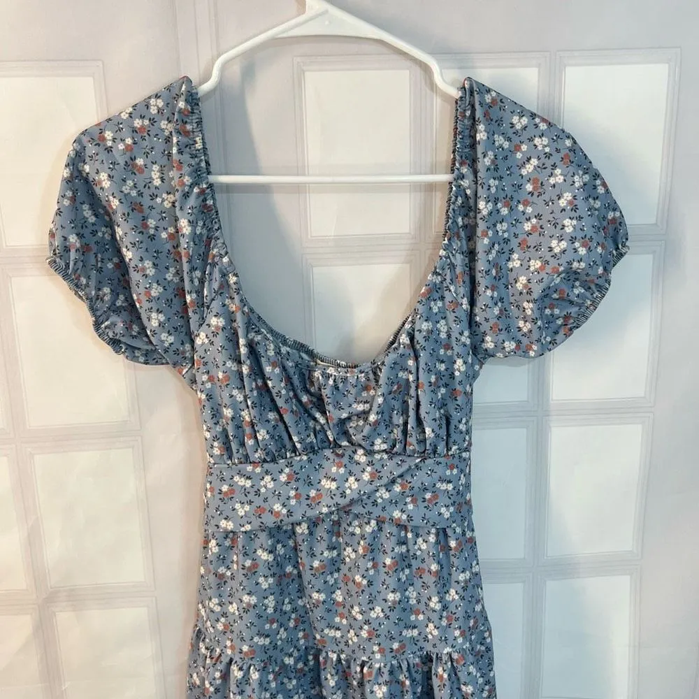 Altar’d state blue floral short puff sleeve mini sundress size xs - Image 2