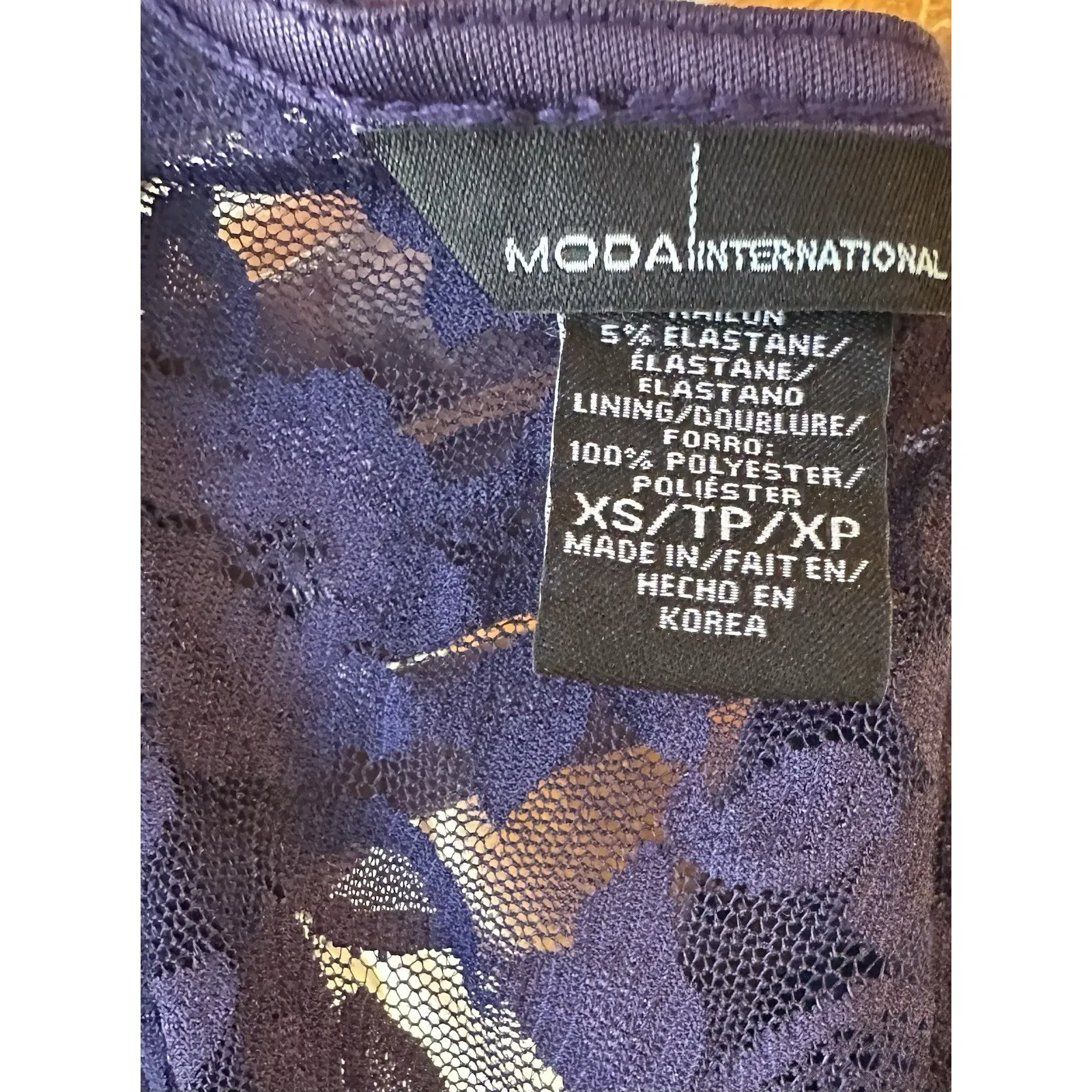 MODA International Purple Lace Bodycon Dress XS Long Sleeve Ruched Sheer Floral - Image 4