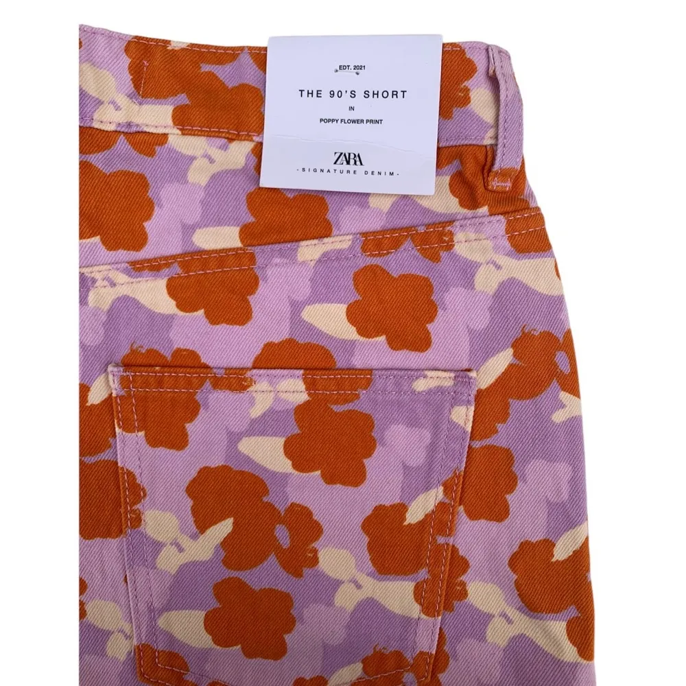 Zara The 90’s Short Poppy Flower Print High Rise Cut Off Denim Shorts NWT 8 - Image 5