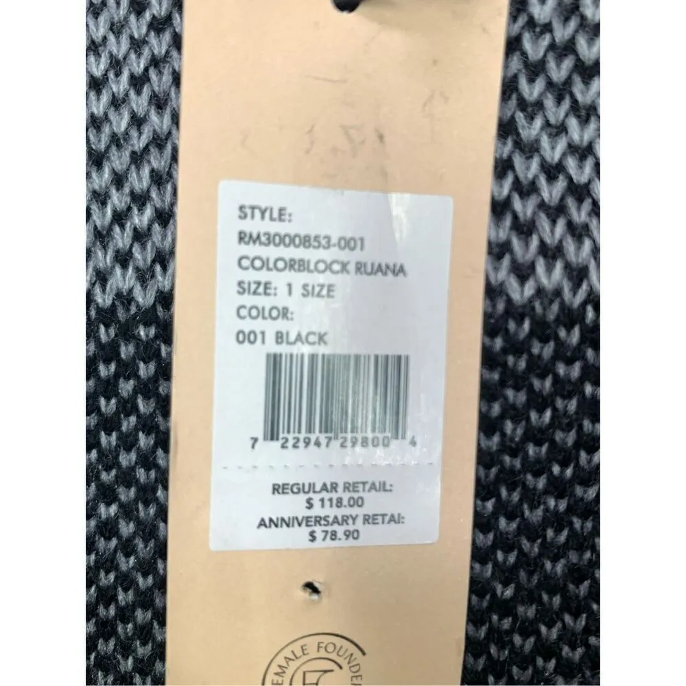 -3. Rebecca Minkoff Women's Colorblock Ruana Poncho Cape Sweater Black Gray OS N - Image 5