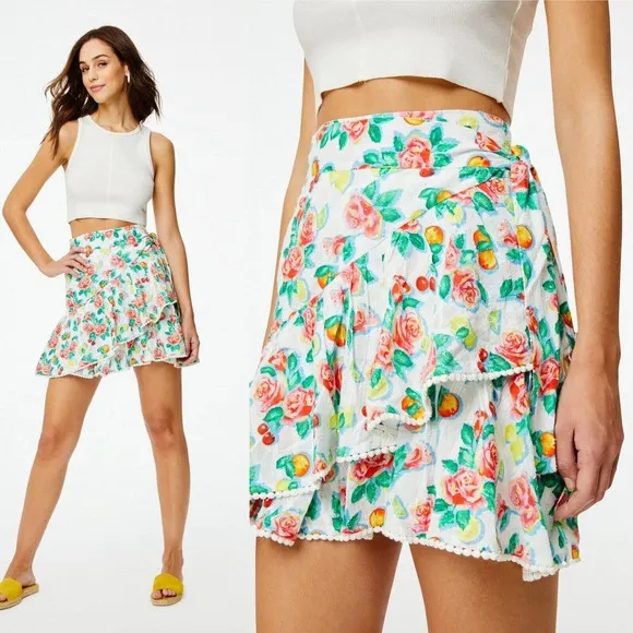 Roller Rabbit Floral Wrap Mini Skirt size L White Multi Ponderosa Mary Light - Image 2