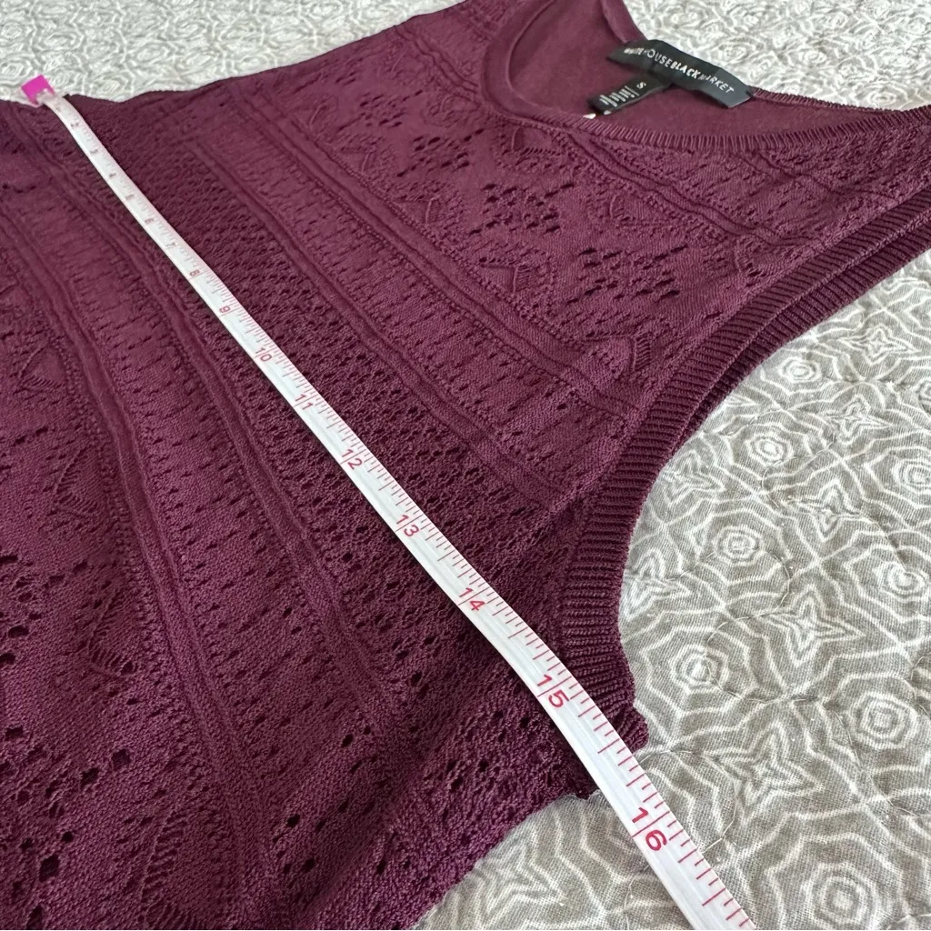 NEW! White House Black Market Cabernet Fringe Hem Sleeveless Crochet Knit Top S - Image 7