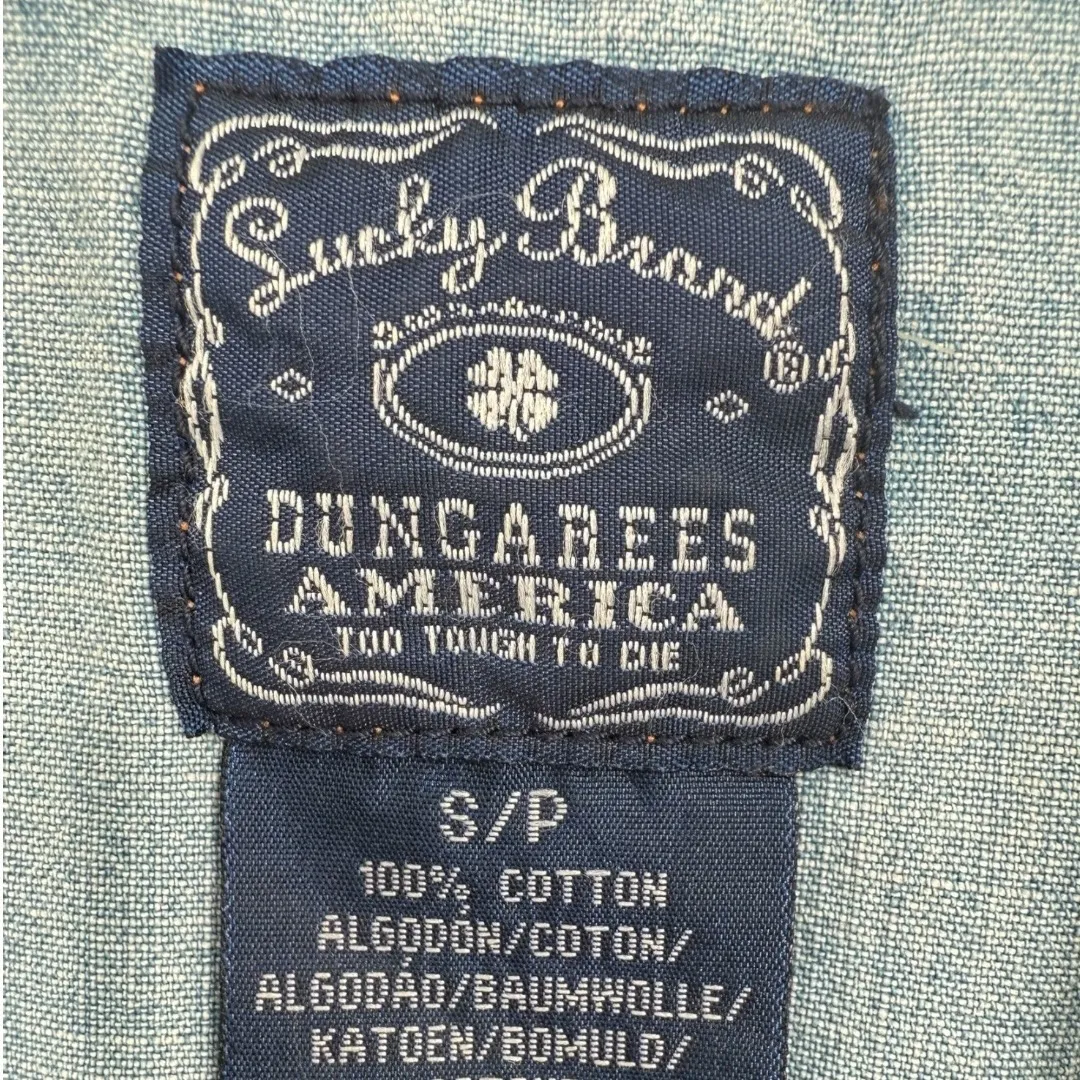 Lucky Brand Dungarees Denim Romper Shirt Dress Size Small Y2K Western Festival - Image 3