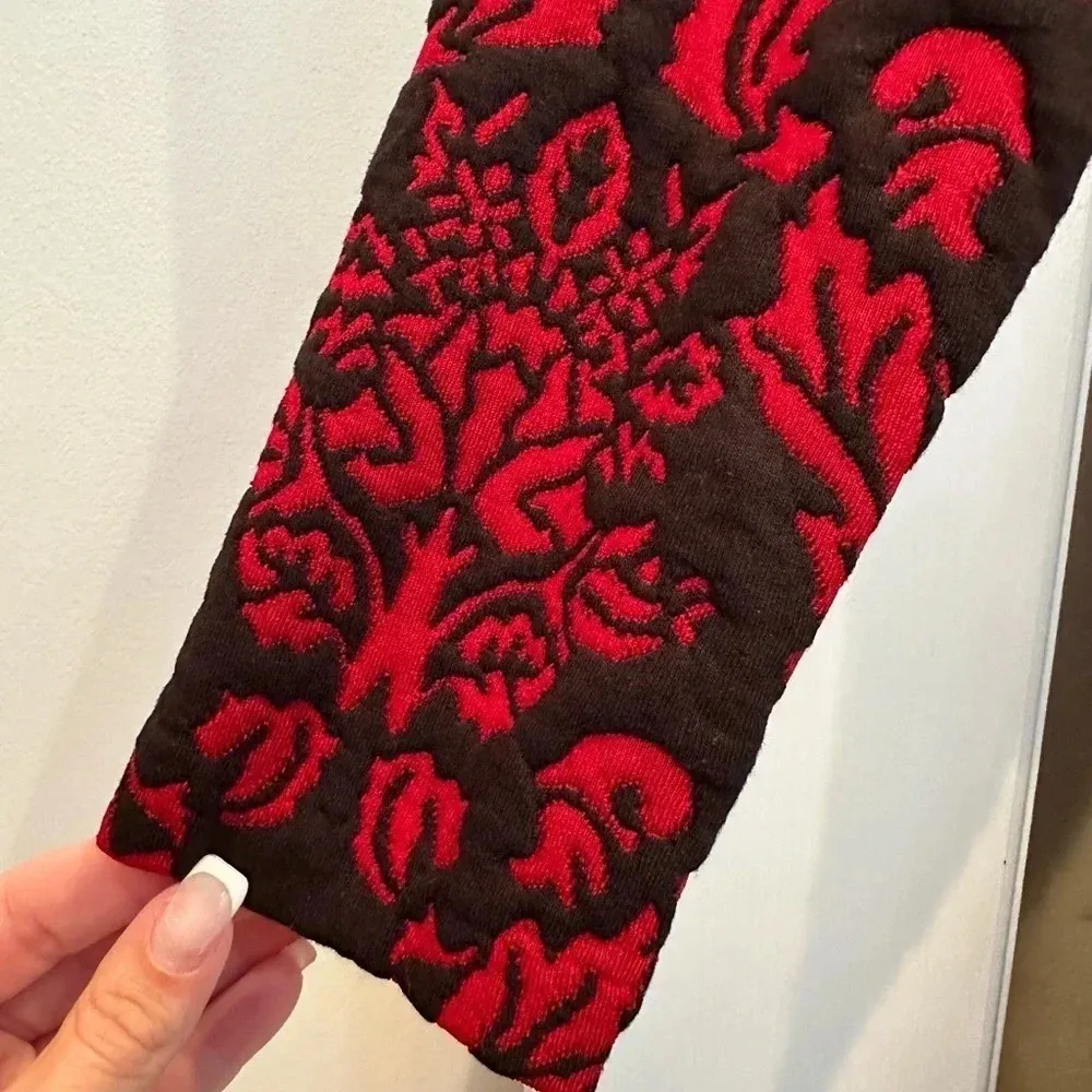 BB Dakota Red & Black Damask Tapestry Jaquard Whimsigoth Quilted Dress Size L - Image 6