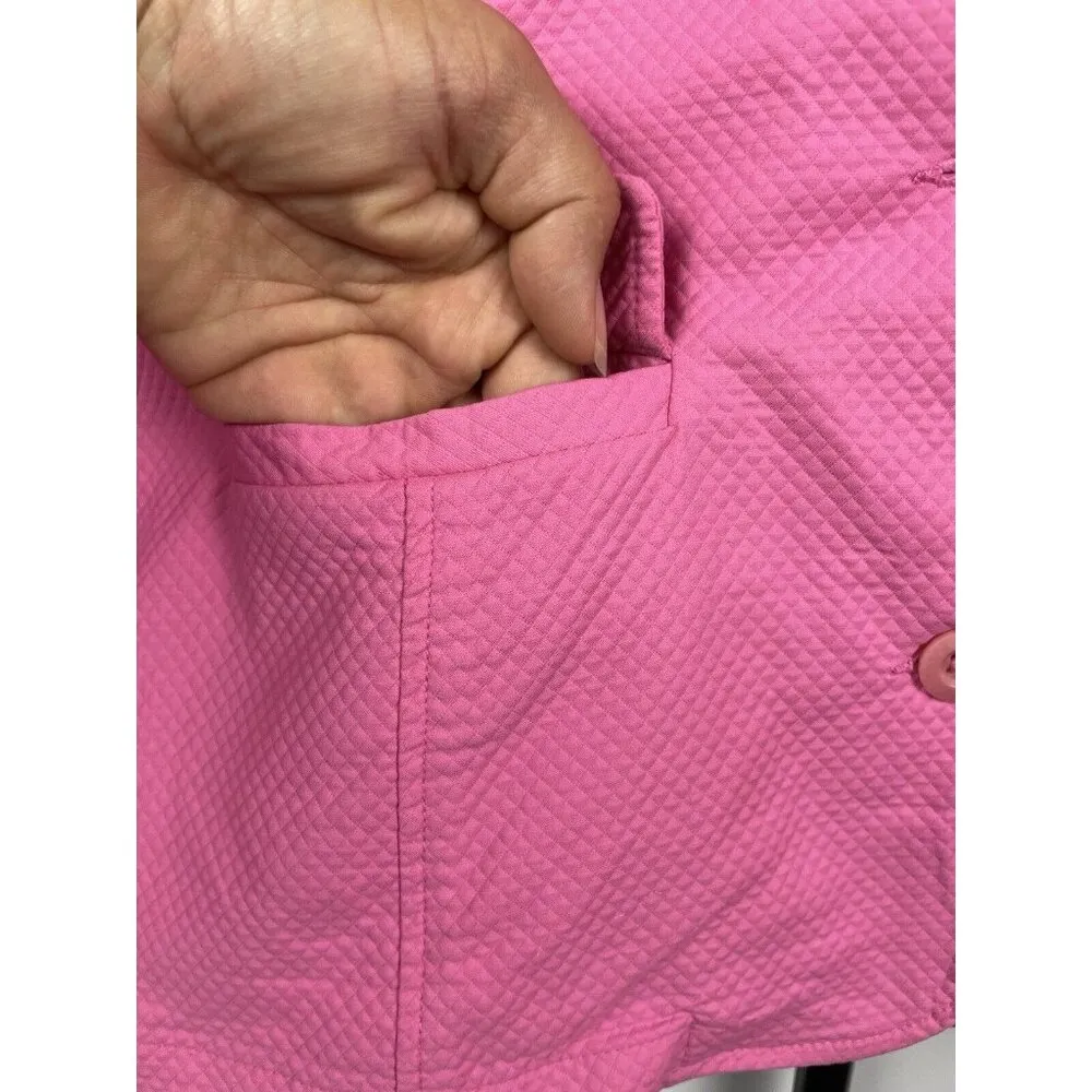 Vintage White Label Lilly Pulitzer Pink Quilted Button Front Blazer‎ Jacket Sz L - Image 10