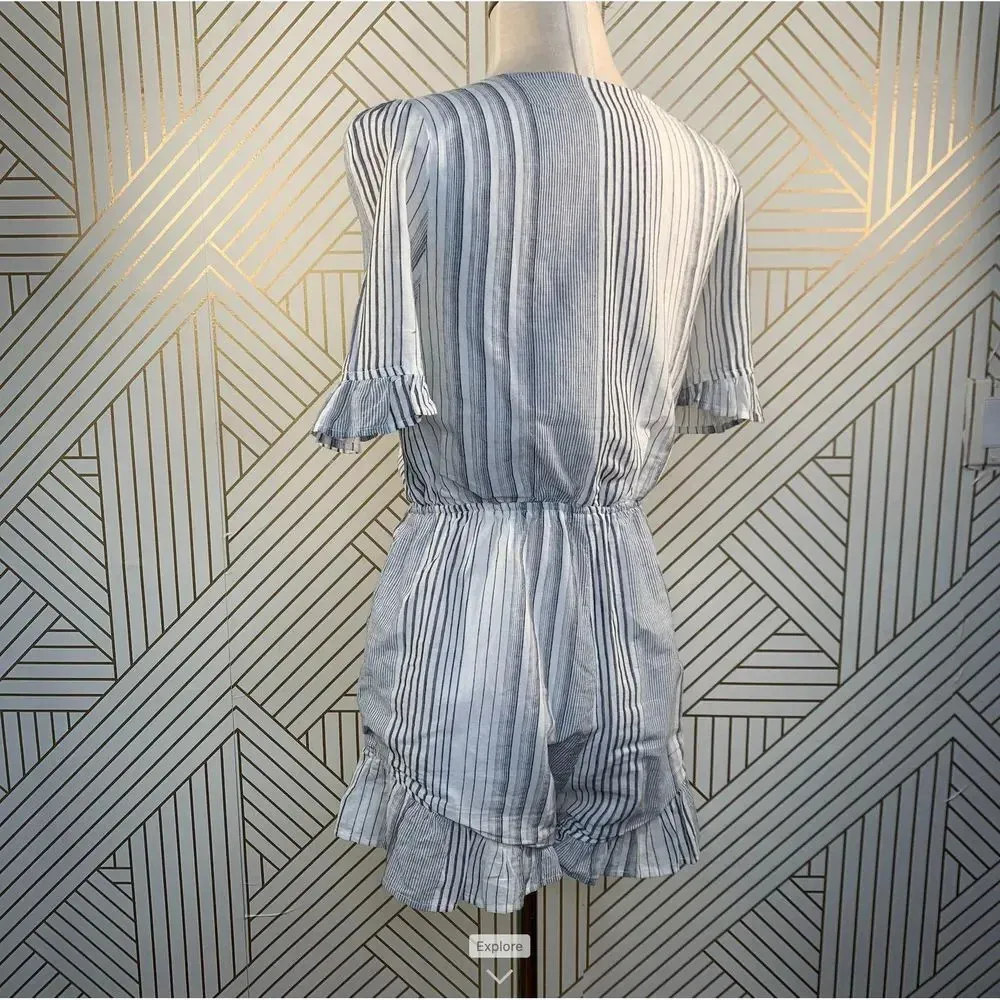 Lucca Couture Front Tie Short Sleeve Stripe‎ Romper - Image 8