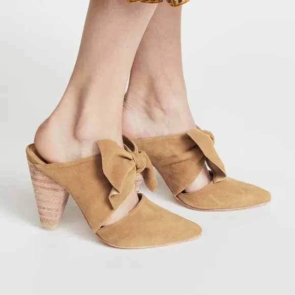 ULLA JOHNSON Lucia Tan Suede Bow Mules Heeled 36 - Image 8
