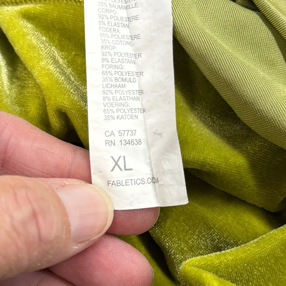 Fabletics Donna Golden Leaf Green Velour Hoodie Zip Up Track Jacket - Image 10