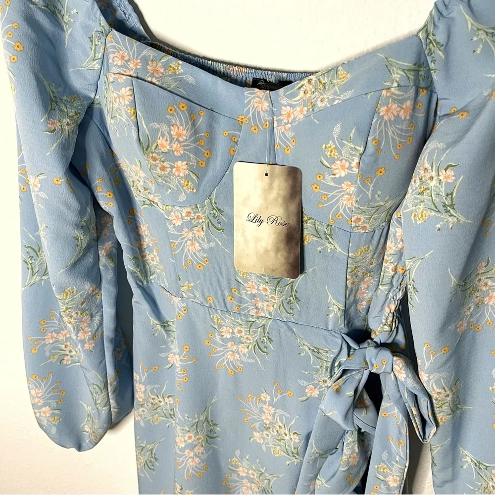 Lily Rose bustier ruffles wrapped floral blue mini dress size XS NWT - Image 10