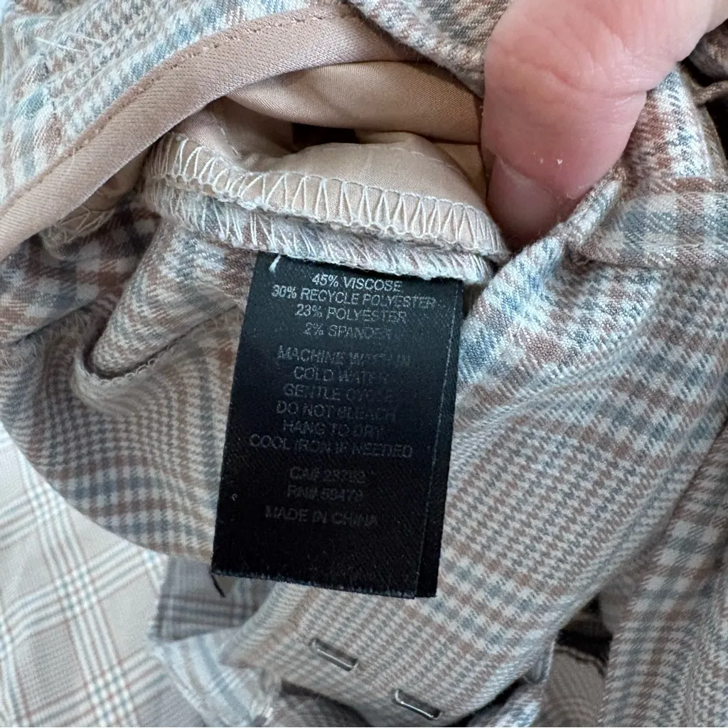 Joie plaid pants tie belt dress pants trousers tan blue size 10 - Image 6