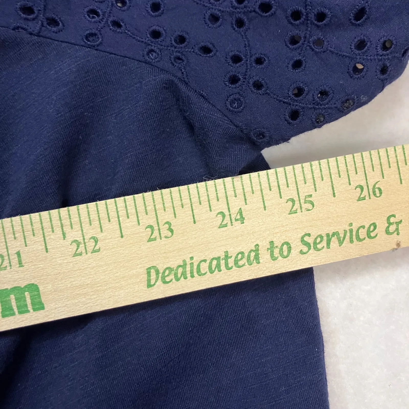 Lane Bryant‎ Navy Blue Eyelet Blouse Plus Size 22 24 3/4 Sleeve V Neck Tie - Image 11