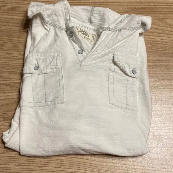 Free Planet Ivory Long Sleeve Hoody Tee T Shirt Top L - Image 5