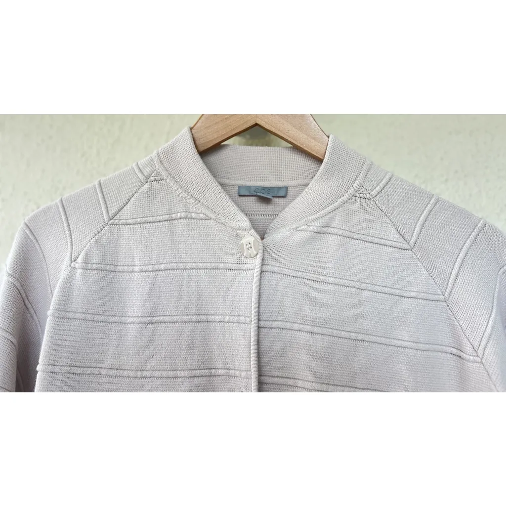 COS Women's Long Ribbed Knit Cardigan M Beige Minimalist Timeless Capsule Heavy - Image 2