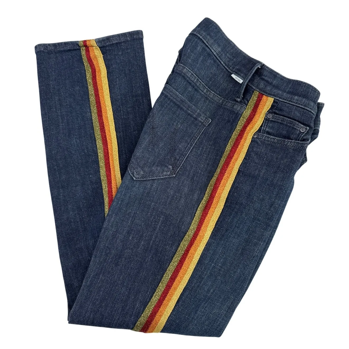 Mother Insider Crop Blue Jeans Swept Away Glitter Racer waist 25 - Image 2