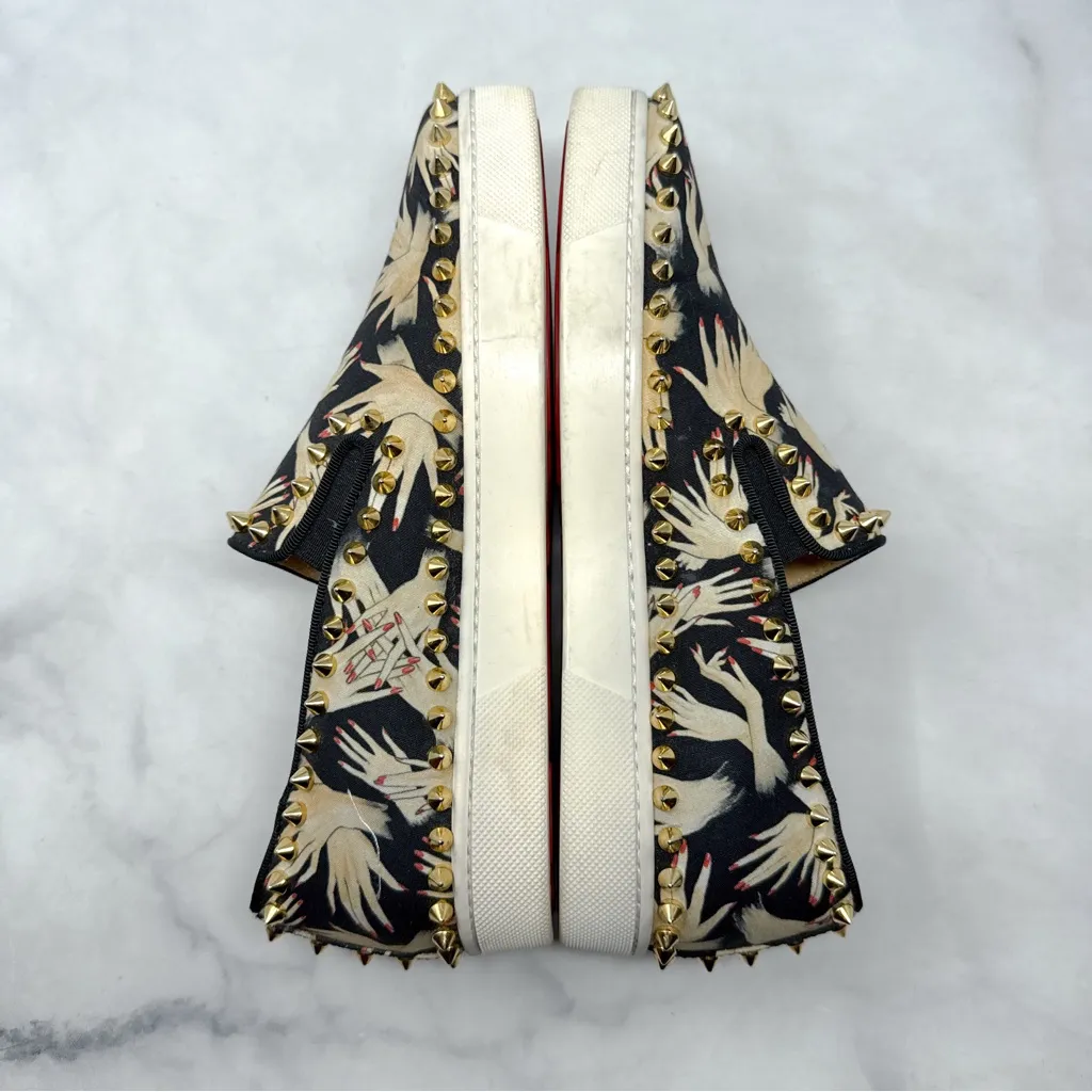 Christian Louboutin Tissue Beauty Hand Nail Print Studded Slip On Sneaker Shoes - Image 5