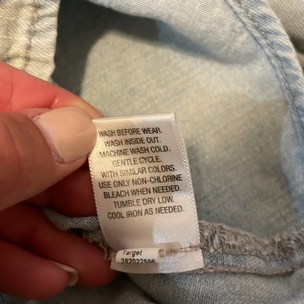 Xhilaration Distressed Denim Button Down Long Sleeve Top - Image 7