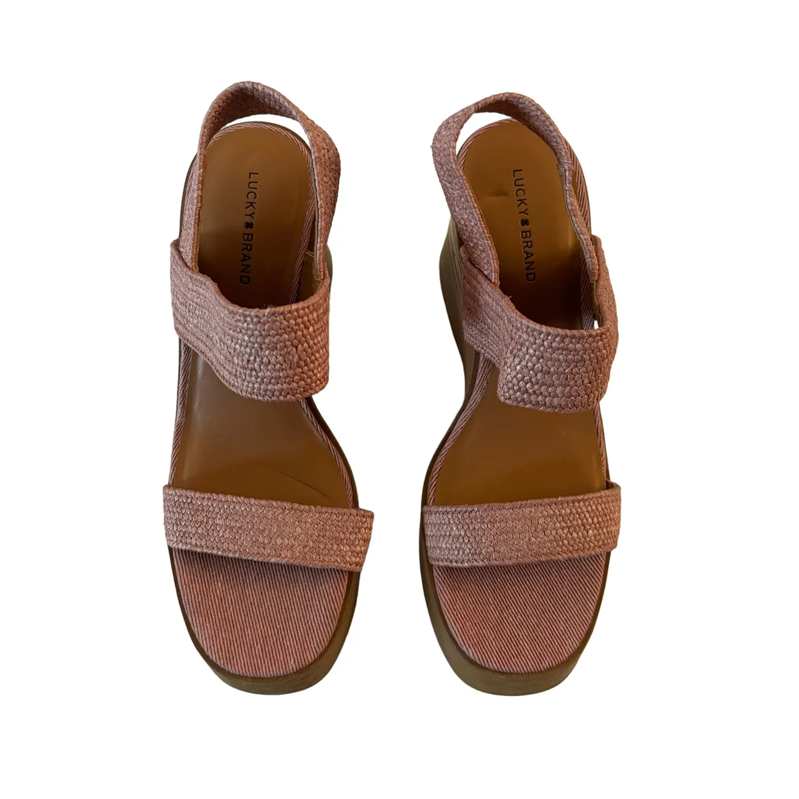 Lucky Brand Delukah Pink Slingback Weave Straps Platform Wedge Sandals Size 9.5 - Image 2