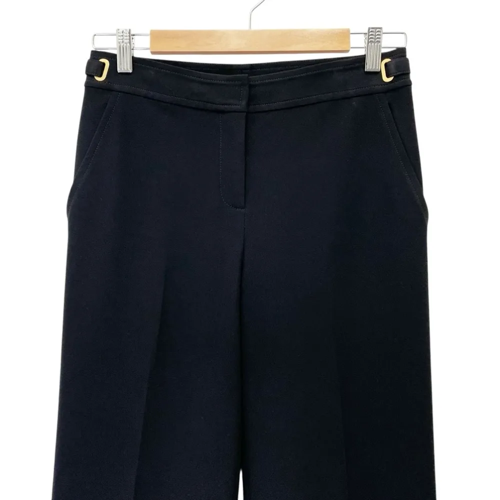 St. John Black Wide Leg Dress Pants Size 2 Nordstrom Gold Buckle Trim USA Made - Image 4