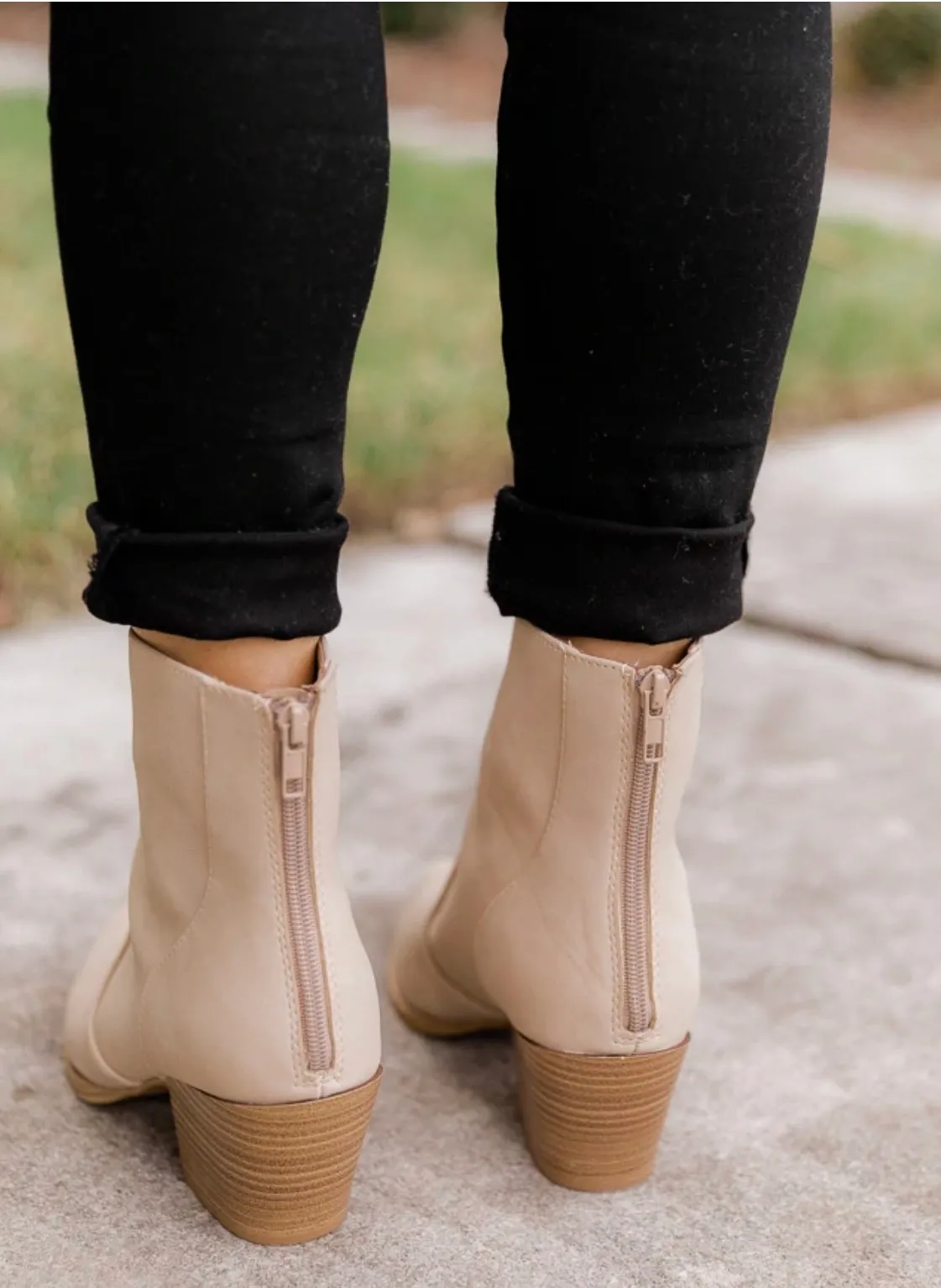 Nude/Beige wester Chunky Heel Bootie  - Image 2