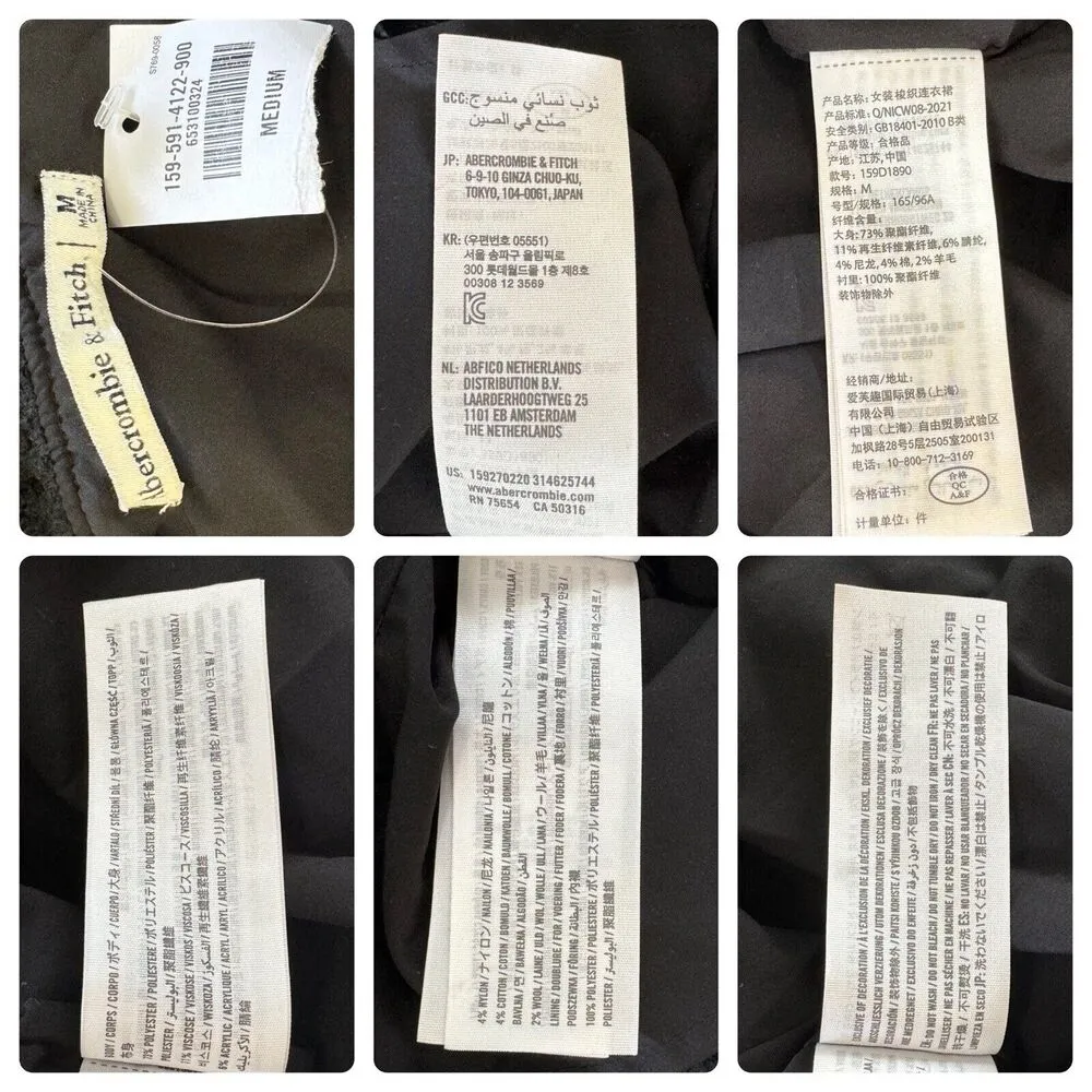 ABERCROMBIE & FITCH Tweed Mini Skater Spaghetti Strap Little Black Dress Sz M - Image 9