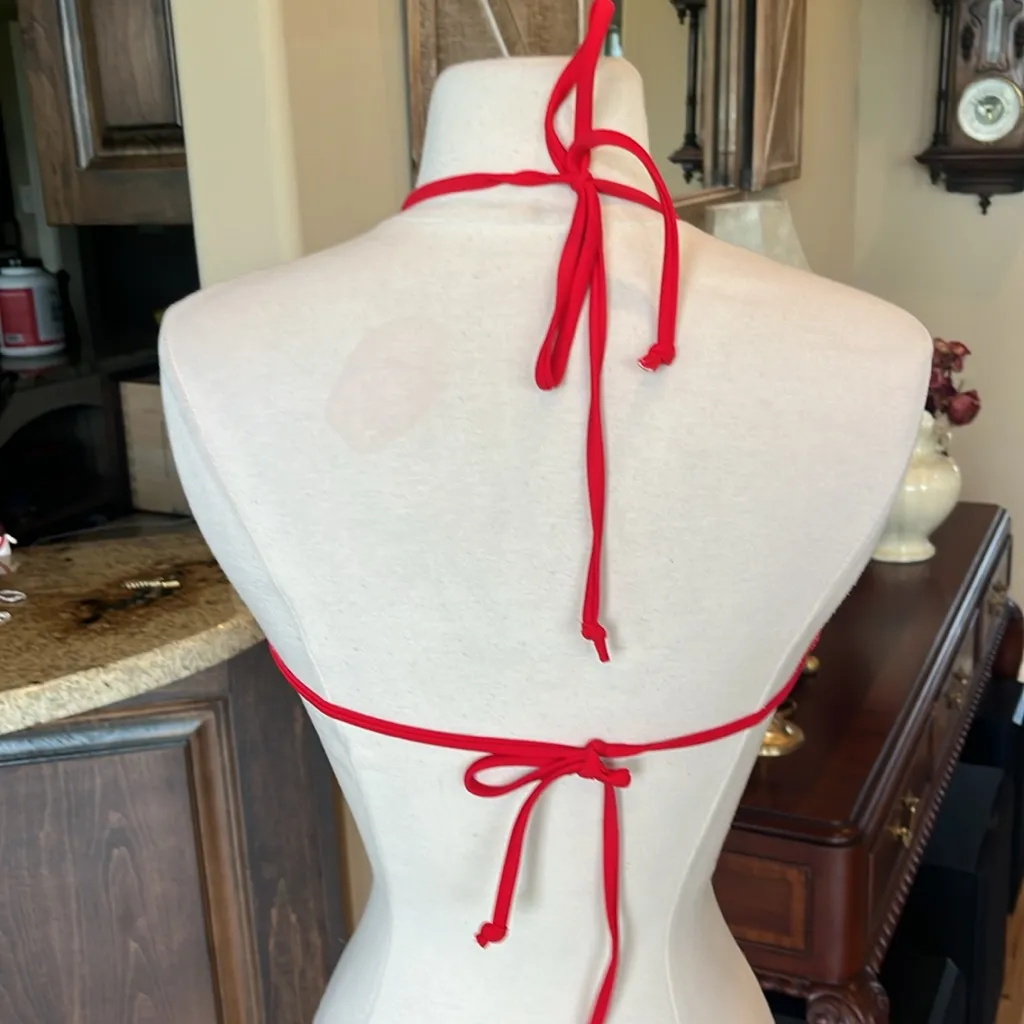 Red White Embroidered Flower Bikini Set Ruffle Size undefined - Image 5