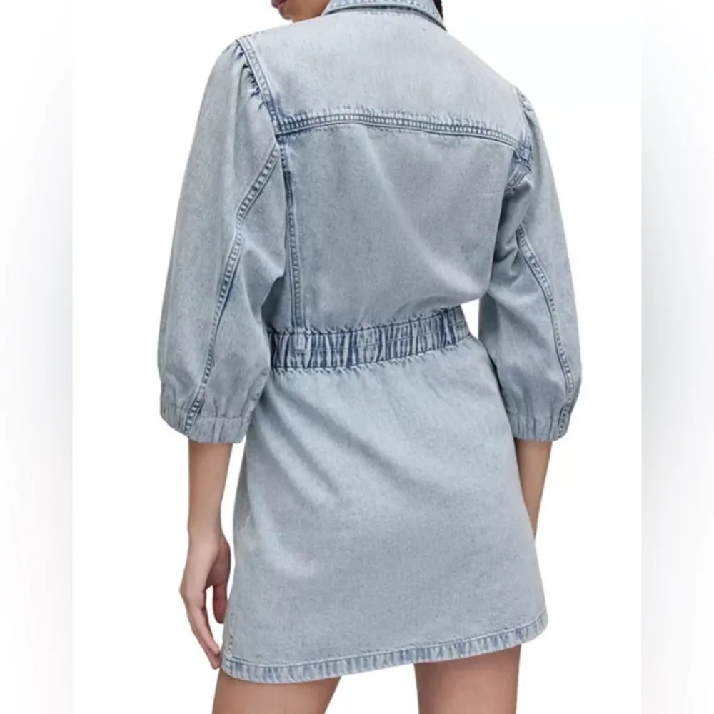 ALLSAINTS Osa Light Wash Denim Mini Shirt Dress Long Sleeve Washed Blue US 12 XL - Image 5