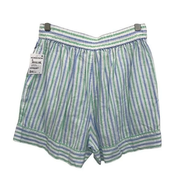 Caslon Pull On Tie Waist Casual Shorts Striped Green Blue NWT XS - Image 3