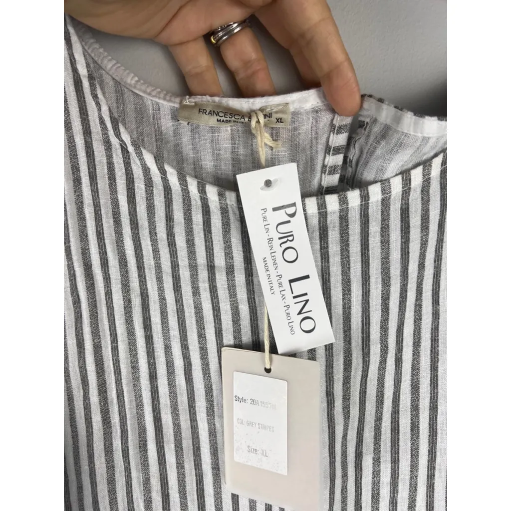 Francesca’s Puro Lino Linen Dress XL Gray White Made in Italy NWT Boho Resort - Image 3