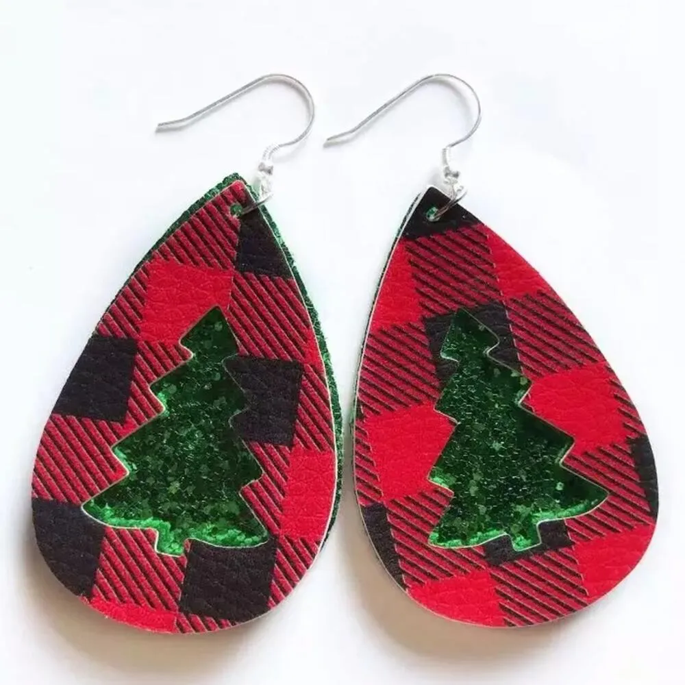Sparkly Buff Plaid Christmas Statement Earrings - Image 2