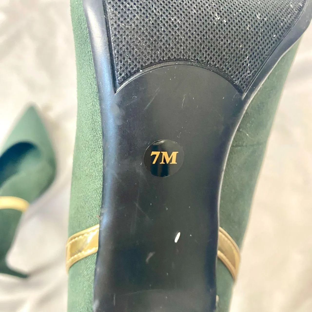 Marc Fisher Elegant Glam Dark Green Suede Gold Stiletto High Heels US 7 - Image 7