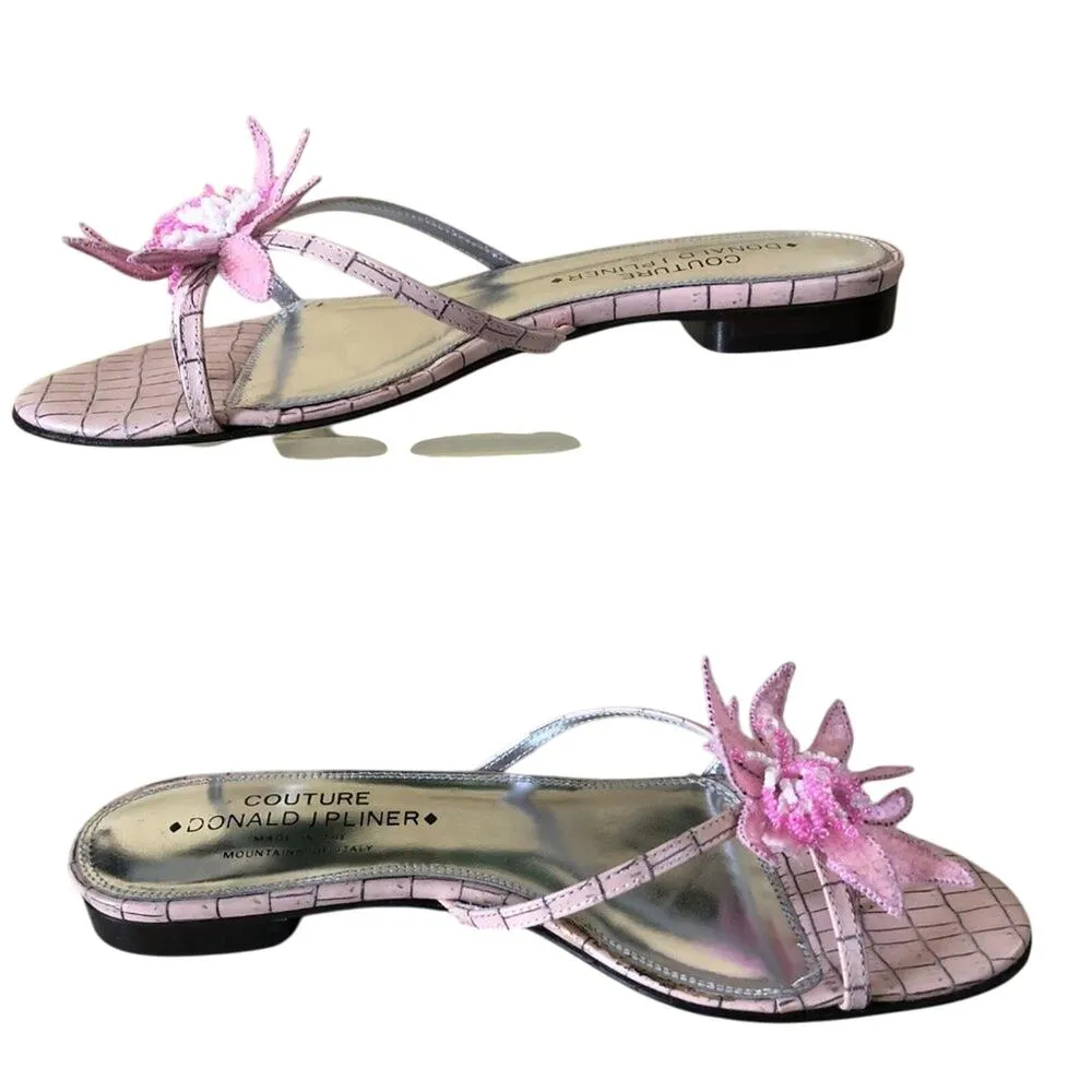Donald Pliner Pink Couture Kogi Gator Leather Embellished Sandals $245 Shoe Flat Size 7.5 - Image 2
