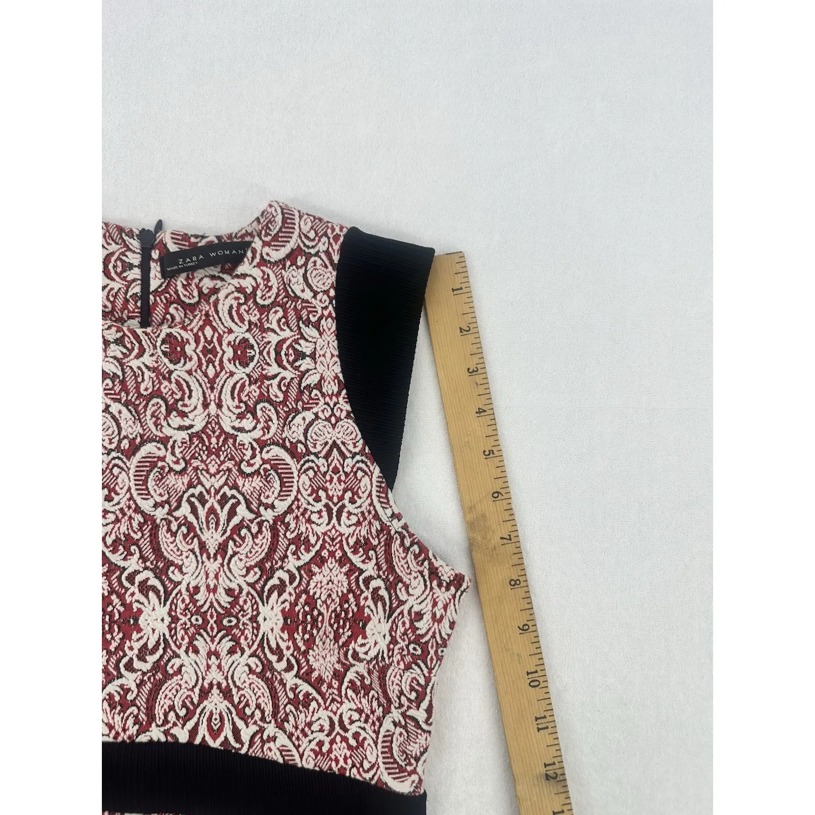 Zara Red Printed Structured Dress Size S - Image 12