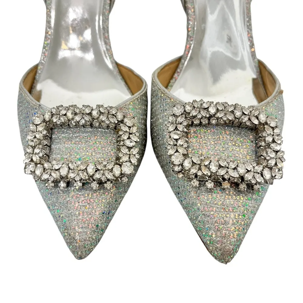 Badgley Mischka Gaiana Pumps Heels Sparkle Embellished Silver Size 8.5 - Image 5