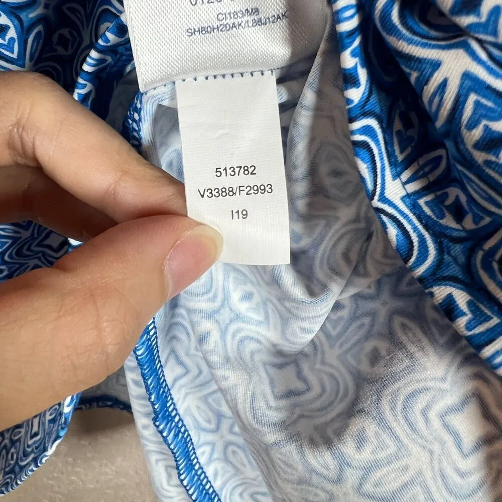 Lands End Women's Tankini Top Size 10 Blue Geometric Scalloped V Neck - Image 4