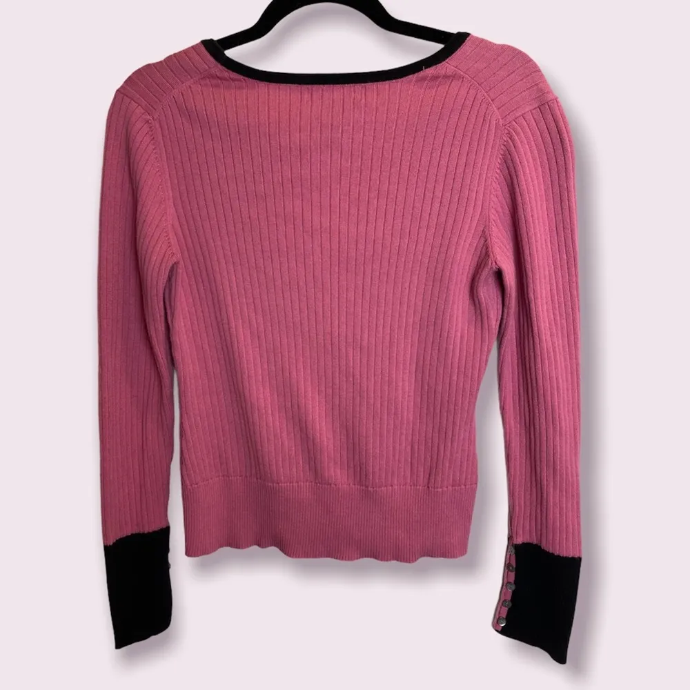 Y2K wide rib scoop neck sweater with bow Pink Size M - Image 2