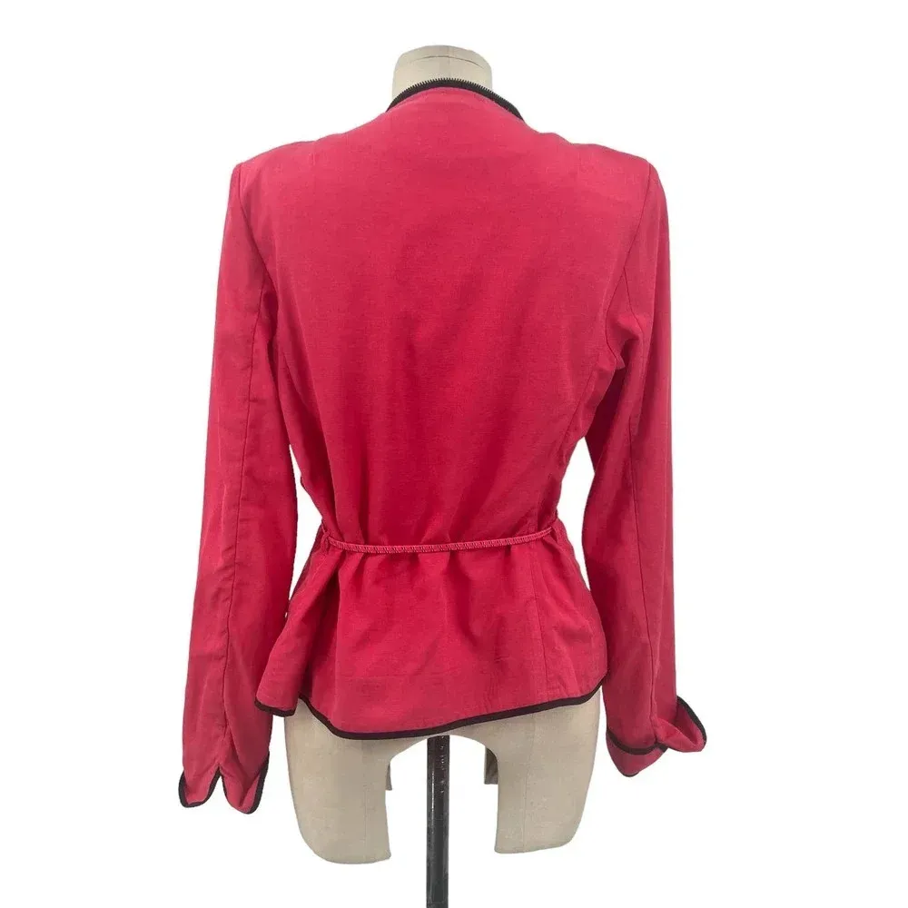 Maison Scotch Coral Pink Red Zip Trim Open Linen Blend Blazer Jacket Size 3 US 8 - Image 8