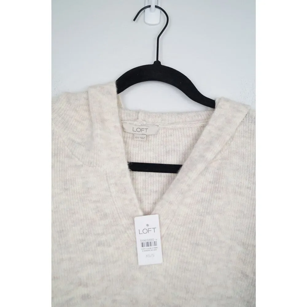 Loft Hoodie Poncho Cream V-neck Hooded Short Sleeve Sweater Size XS/S - Image 8