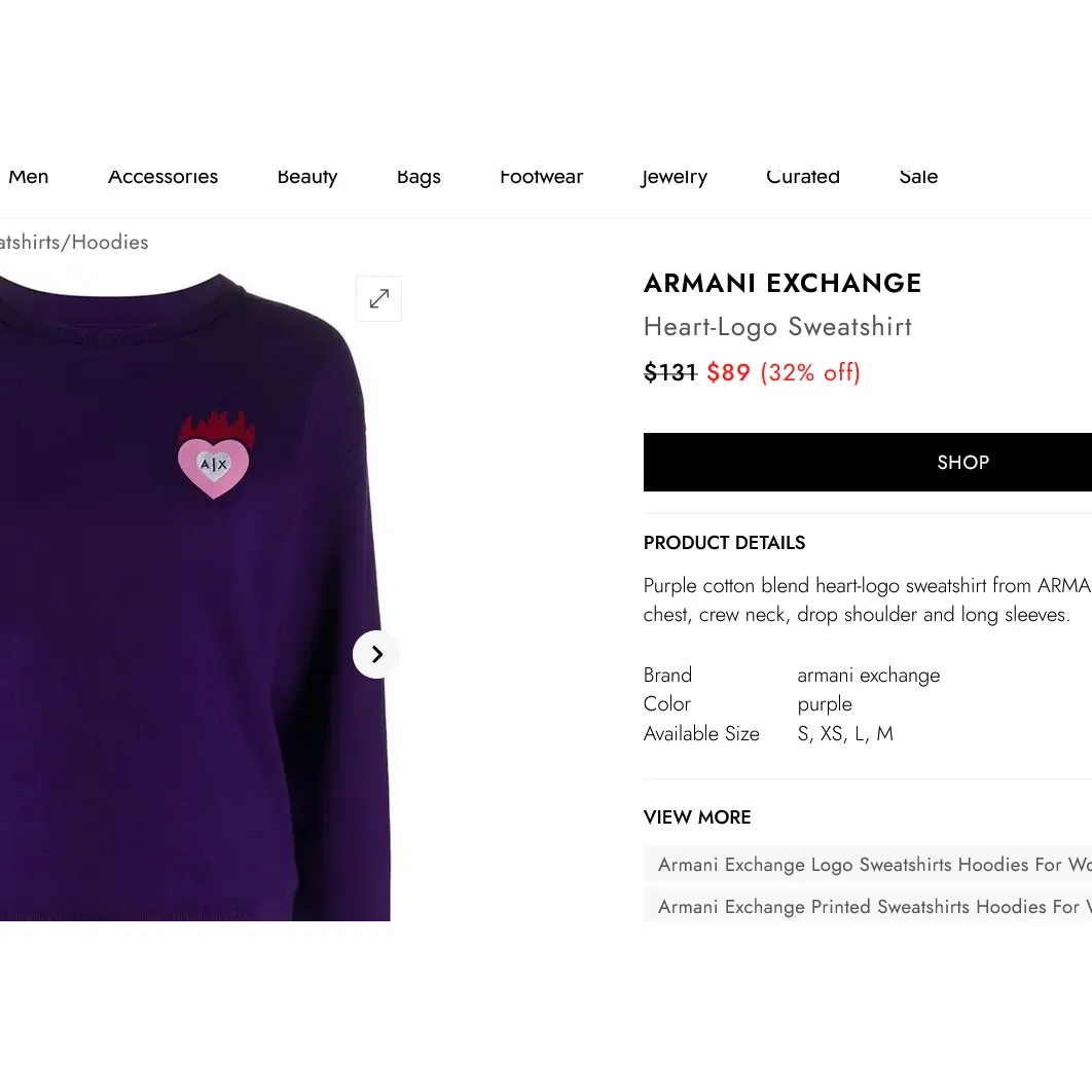 Armani‎ Exchange Purple Heart Logo Sweatshirt Small Lounge Cozy Warm Winter Fall - Image 3