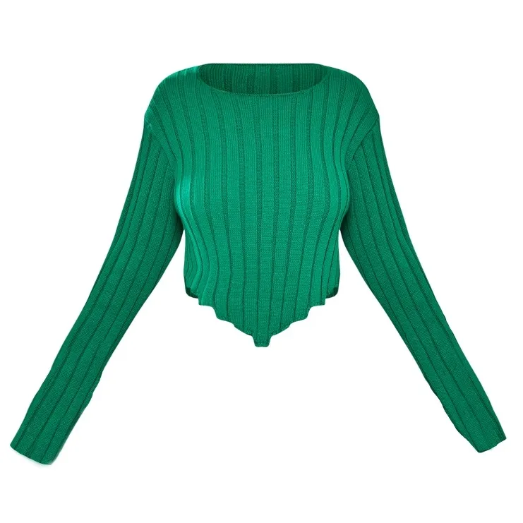 PrettyLittleThing Plus Bright Green Chunky Knit Long Sleeve Dip Hem Crop Top XXL - Image 2