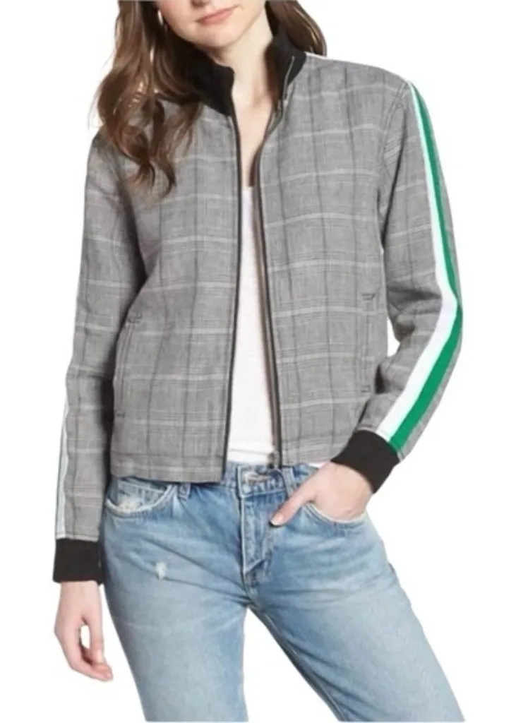 NEW Current Elliott Dassen Plaid Side Stripe Linen Bomber windbreaker Jacket S 1 - Image 1