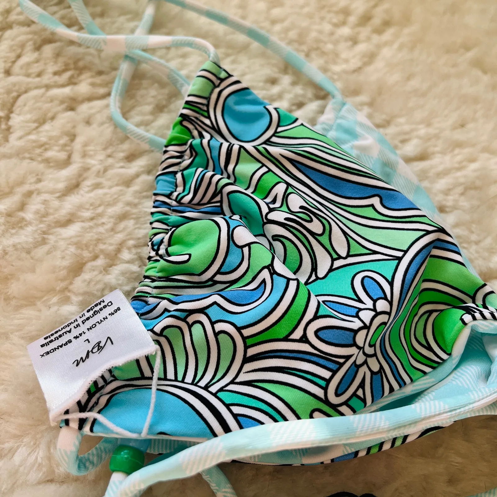 🍍2 / $20🍍 NWT VDM | Blue Green Reversible Gingham Floral Triangle Bikini Top Size L - Image 3