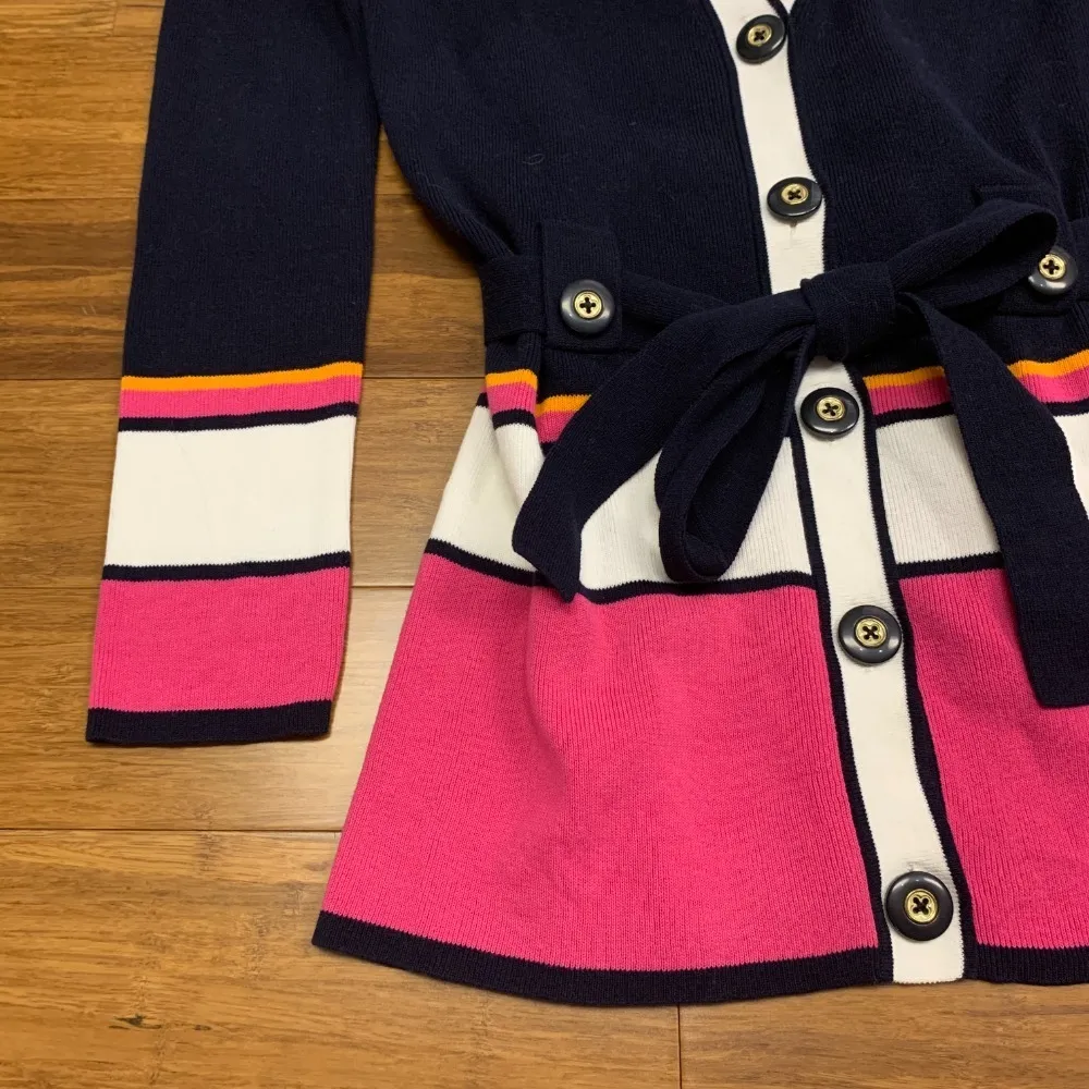 Dana Buchman Cardigan Women XS Sweater Belted Striped Colorful Approach Workwear - Image 2