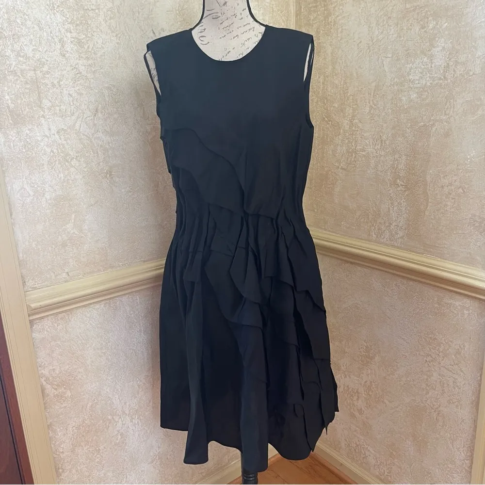 COS Tiered Ruffle linen Blend Sleeveless Pullover A Line Mini Dress Black Sz 12 - Image 2
