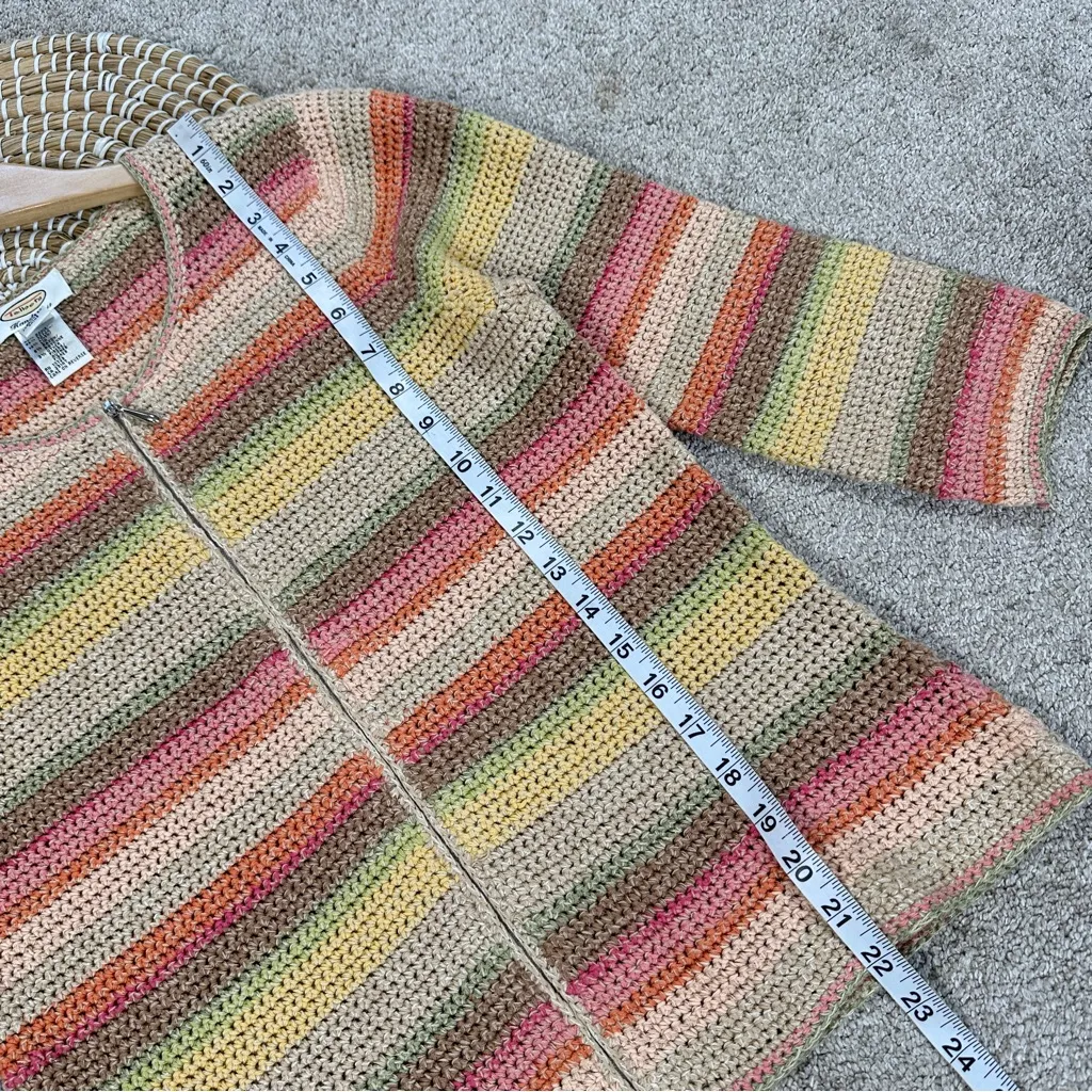 Talbots Hand Knit Vtg Ramie Linen Cardigan Sweater Full Zip Multicolor Stripe S - Image 10