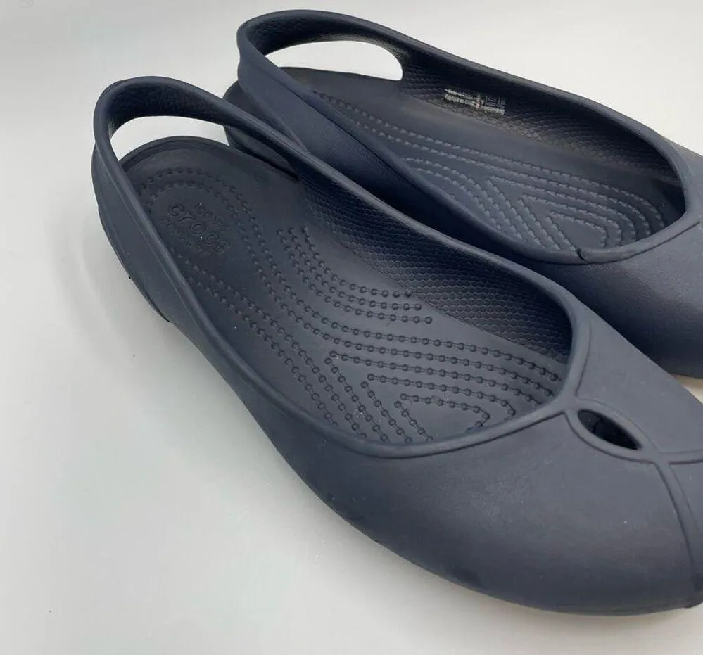 Crocs Navy Blue Slip On Flats Womens Comfort Shoes Sling Back Rubber Womens 6 - Image 4
