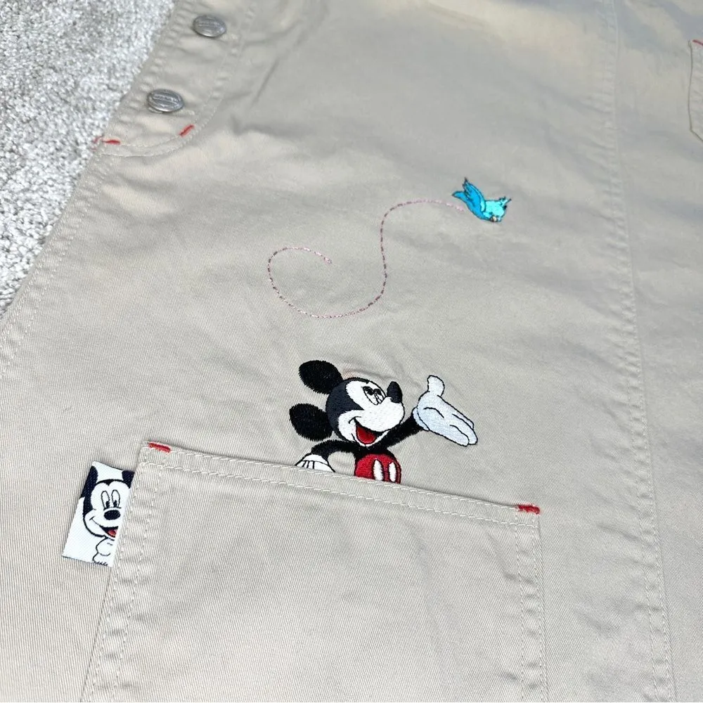 Mickey Unlimited Jerry Leigh Vintage Bird Embroidered Khaki Jumper Dress Disney - Image 8