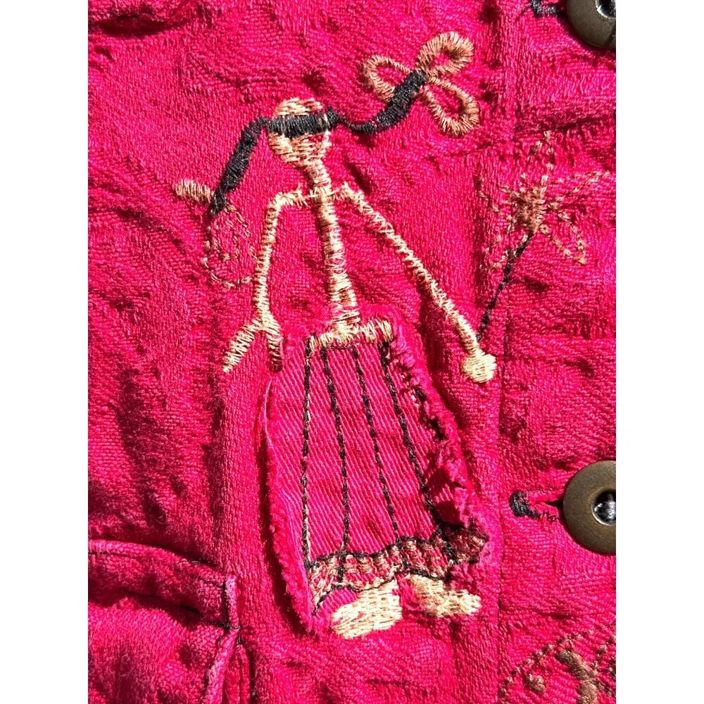 Chicos Design Red Embroidered Button Front Vest Boho Folk Art Sleeveless Jacket - Image 5