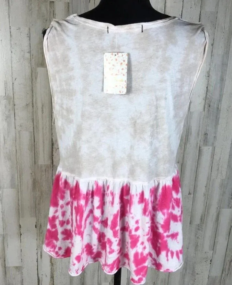 Free People Tie Dye Anytime Peplum Tank Top Pink - Image 5