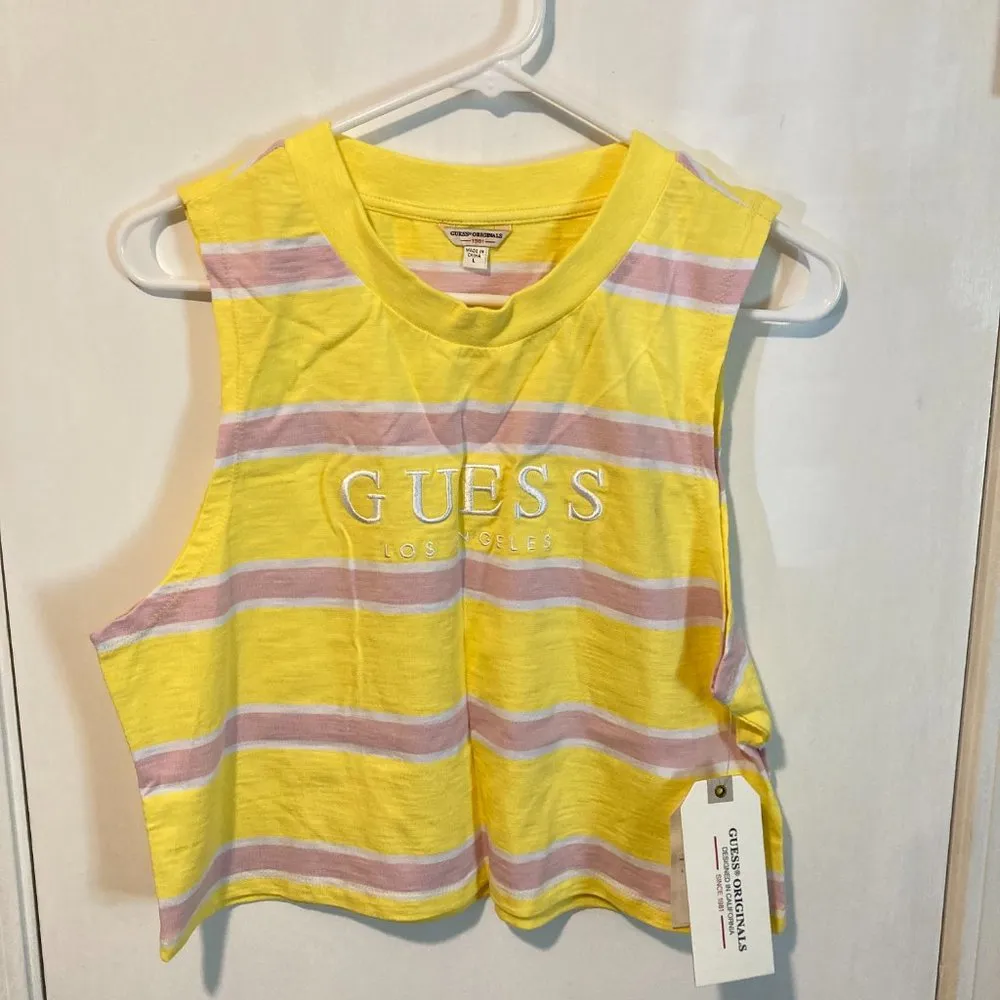 Guess Originals women's L large Sunny Slope Striped sleeveless crop tank top - Image 2