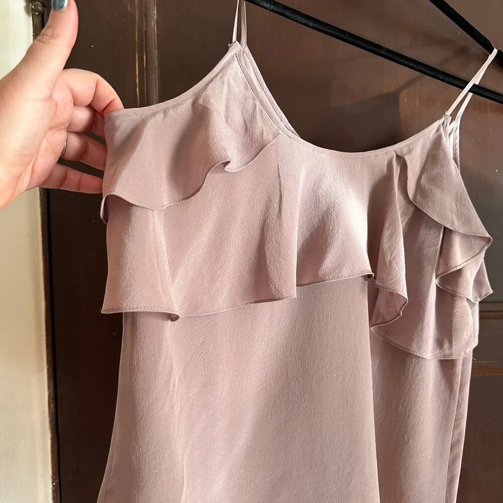 REBECCA TAYLOR | Dusty Purple Ruffle Neck Silk Camisole Balletcore| Size 8 - Image 3